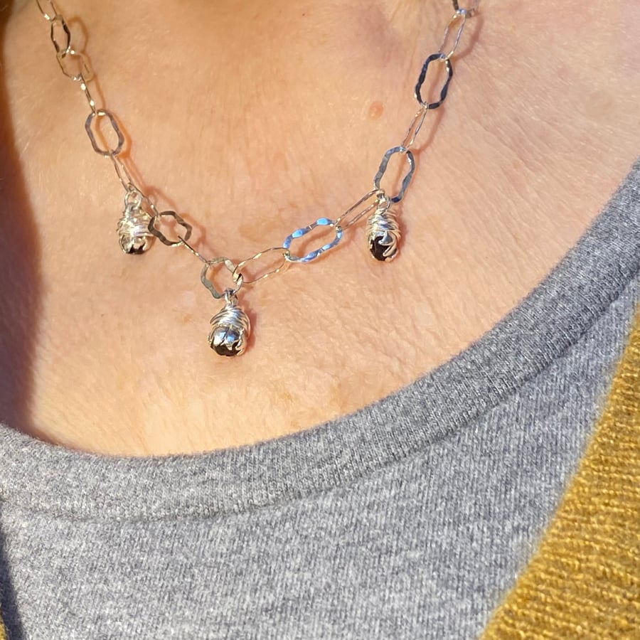 Silver and Thames Garnet bud necklace