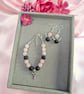 Rose Quartz & Black Lava Stone Jewellery Set