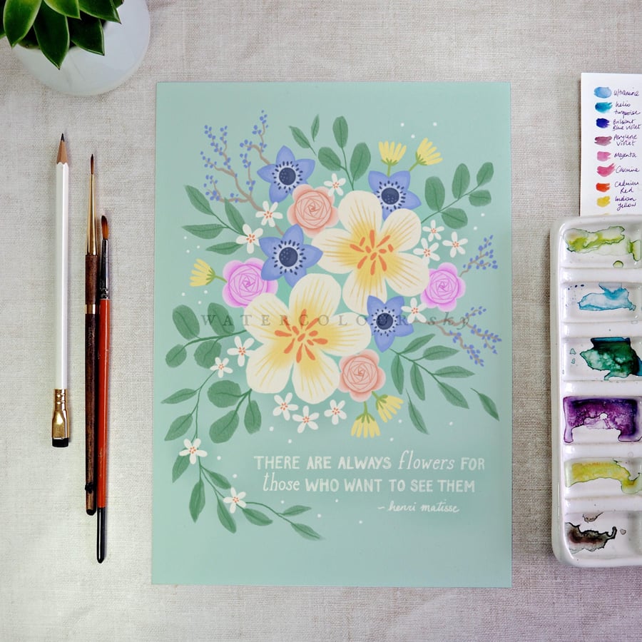 Image of Matisse Flower Quote floral art print