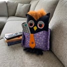 Black velvet owl shaped remote control cushion