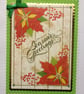 Handmade Christmas Card Green Vintage Season's Greetings Poinsettias - Image 1