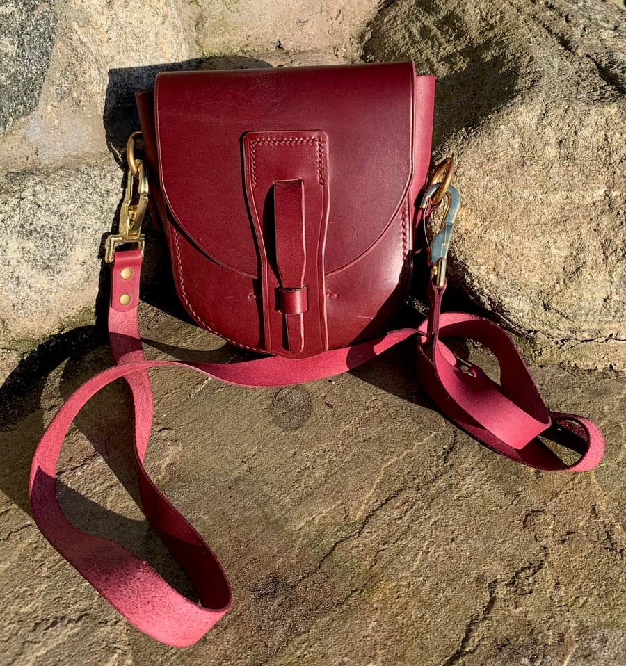 Red leather bag with shoulder strap Folksy