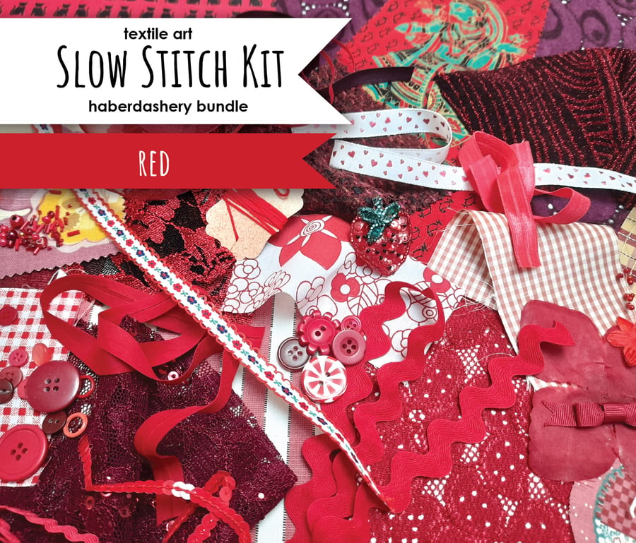 Slow stitching kit - red theme. Embrace the art of mindful stitching