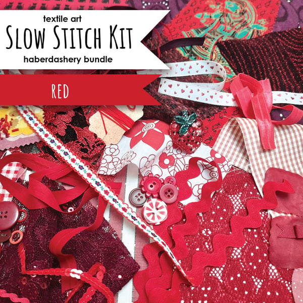 Slow stitching kit - red theme. Embrace the art of mindful stitching