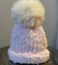 Handmade Pink & White Hat with Pom Pom 