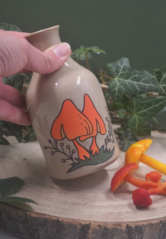 Bottle shaped, hand painted vase