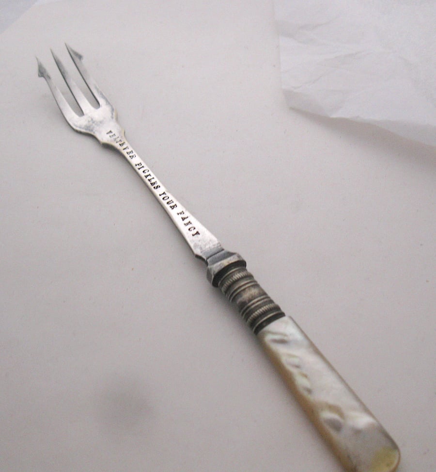 Antique pickle fork, hand stamped, pearl handled, whatever pickles your fancy