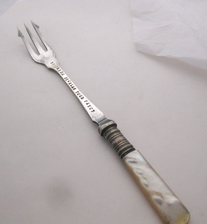 Antique pickle fork, hand stamped, pearl handled, whatever pickles your fancy