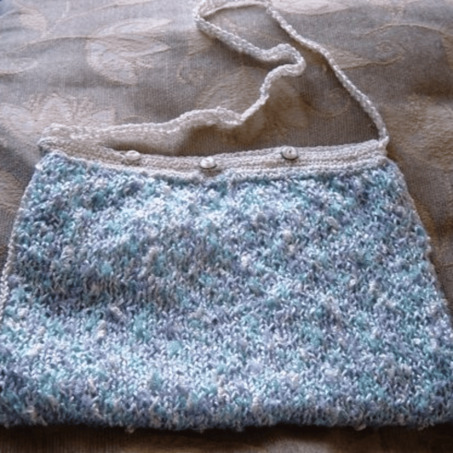 Summer Sky Hand Knitted & Crocheted Handbag & Shell button closure.