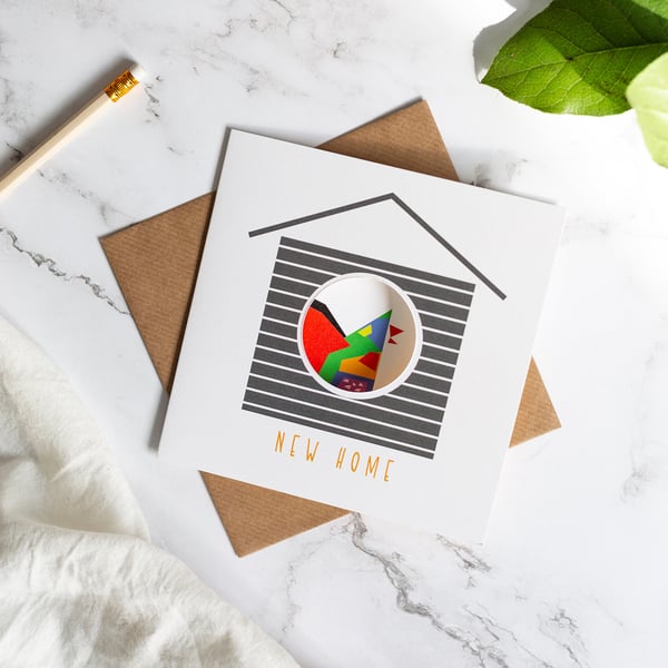 New Home Card - Rainbow Lorikeet Birdhouse card