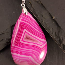 Pink Stripe Agate Droplet Pendant with Sterling Silver Chain