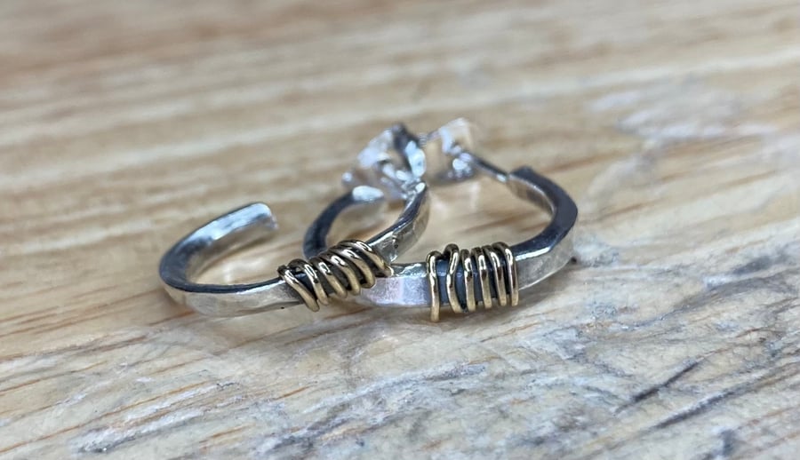 Handmade Unique Sterling Silver & 9ct Gold Perfectly Imperfect Hooped Earrings