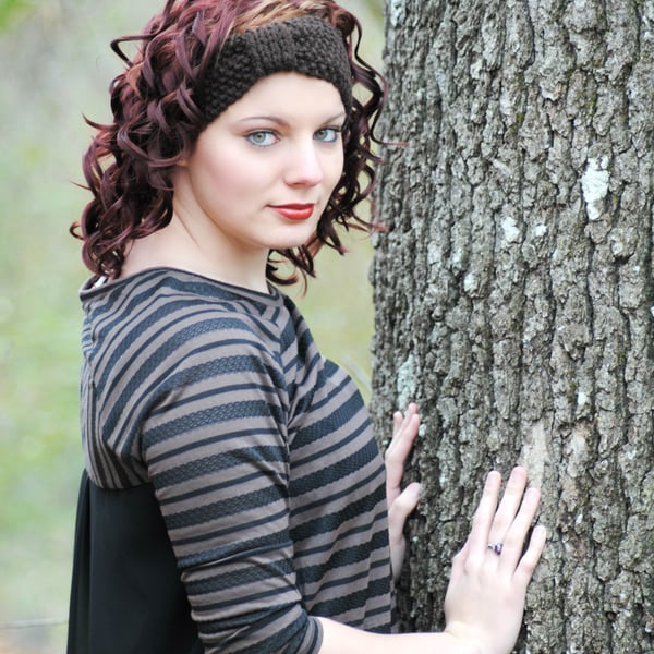 Brown Chunky Knitted Wide Headband Earwarmer