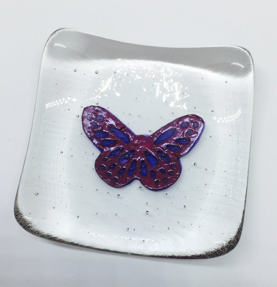 Fused Glass Trinket Dish Butterfly