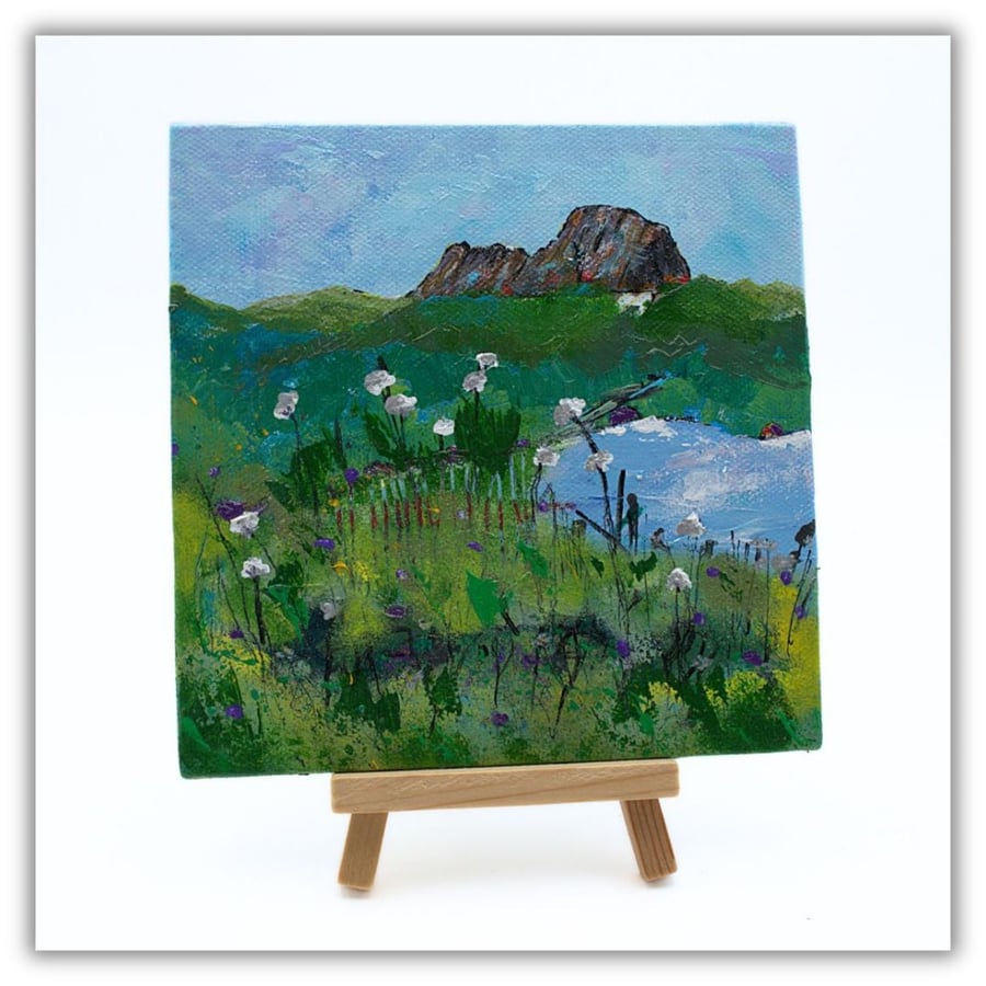 An original Scottish landscape - acrylics - with easel - mountains - loch 