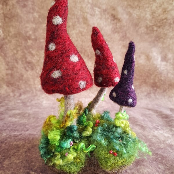 Tall Wonky Toadstools in Moss. Needle Felted wi... - Folksy