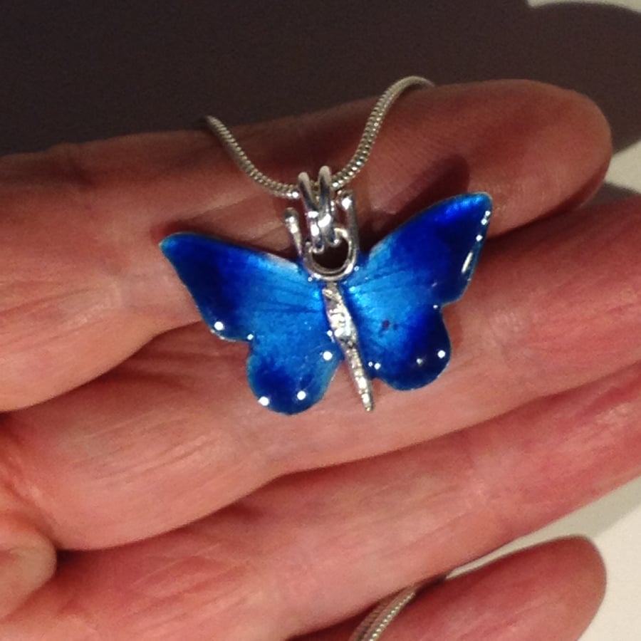 Mid blue enamelled butterfly