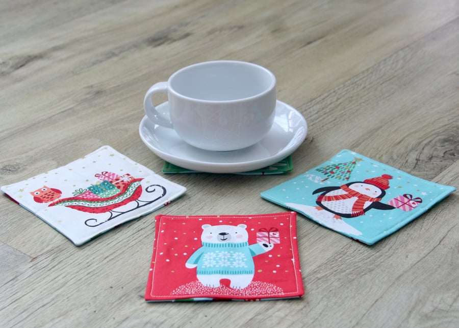 Set of Four Christmas Coasters with fun pictures