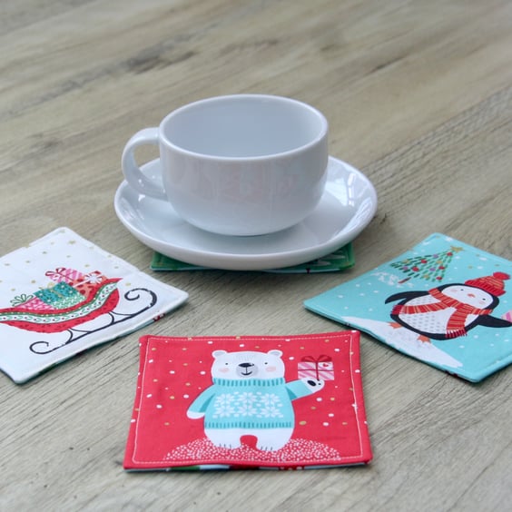 Set of Four Christmas Coasters with fun pictures
