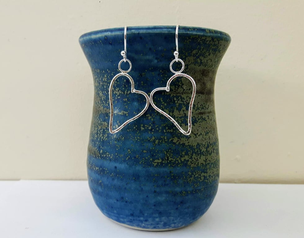 Sterling Silver Open Heart Drop Earrings 