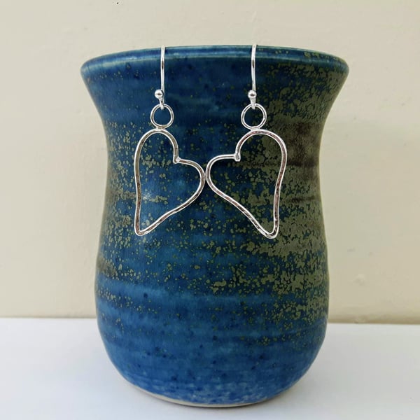 Sterling Silver Open Heart Drop Earrings 