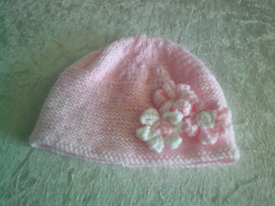 Pink Baby Hat with Flowers