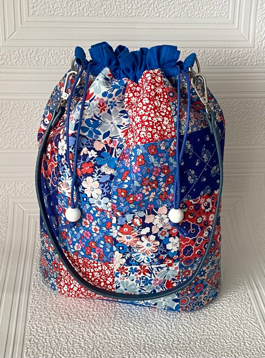 Liberty of London fabric quilted patchwork drawstring bag