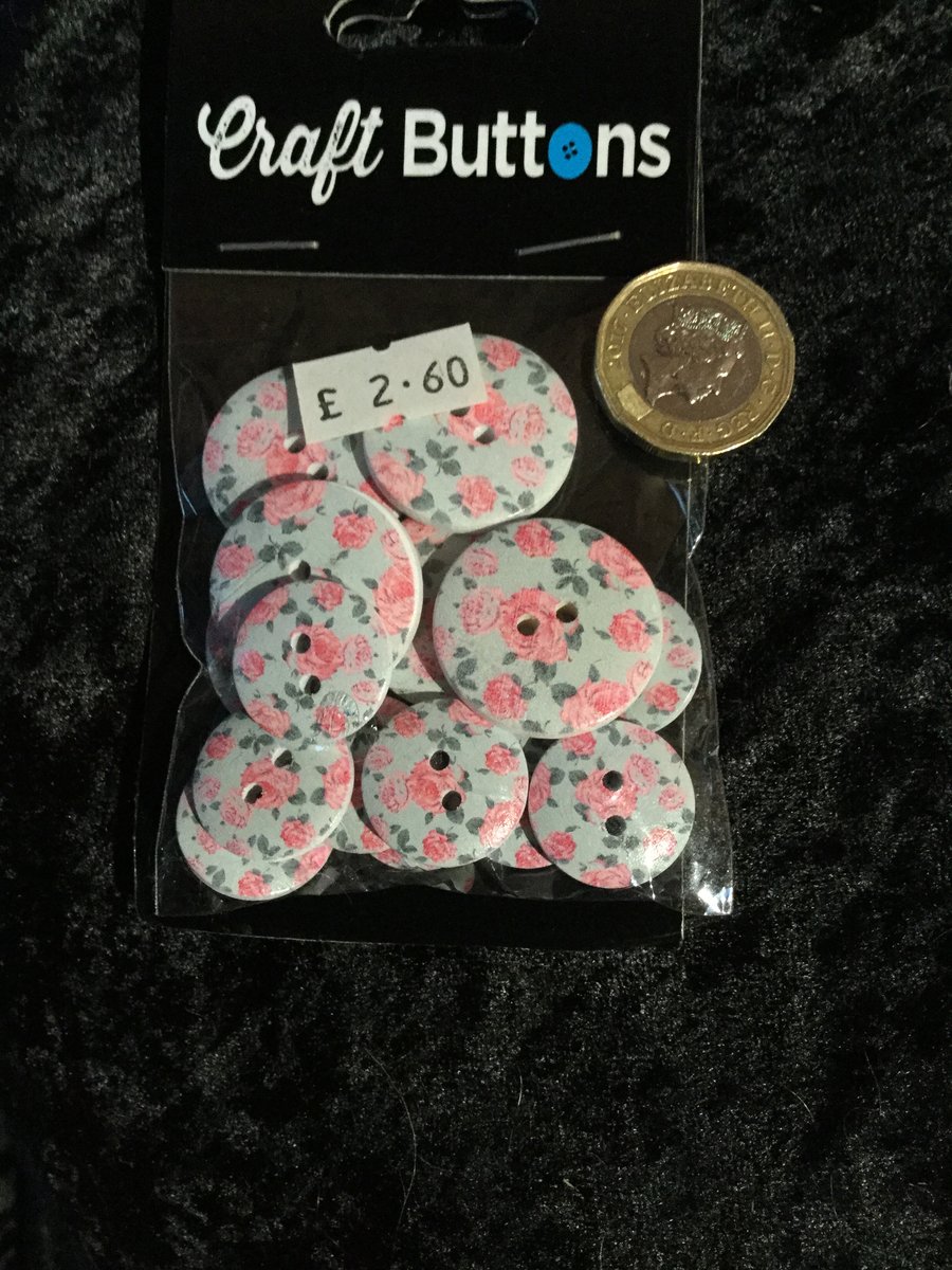 Craft Buttons Rose Pinks on Pale Blue (N.24)