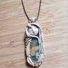 Moss Agate and Polymer Clay Goddess Amulet Pendant 