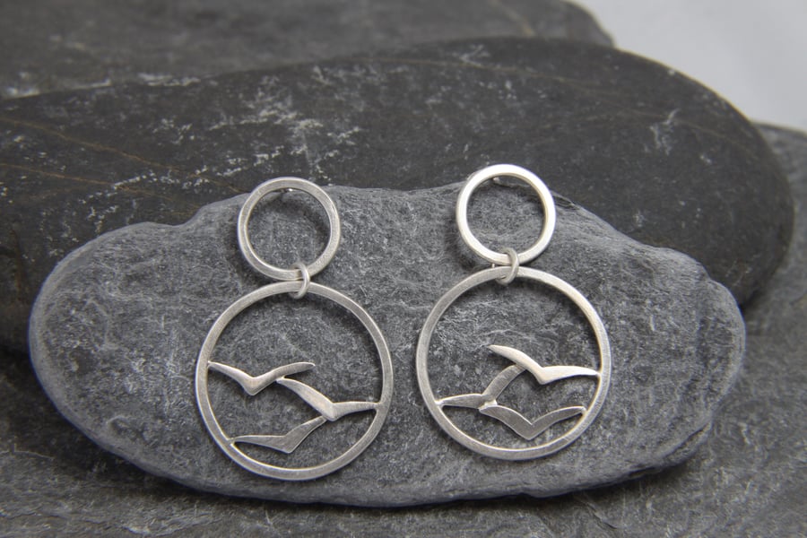 Soaring High Flying Flock of Seagulls Statement Dangle Earrings 