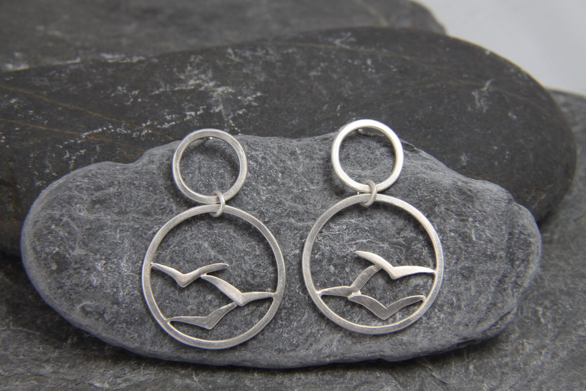 Soaring High Flying Flock of Seagulls Statement Dangle Earrings 