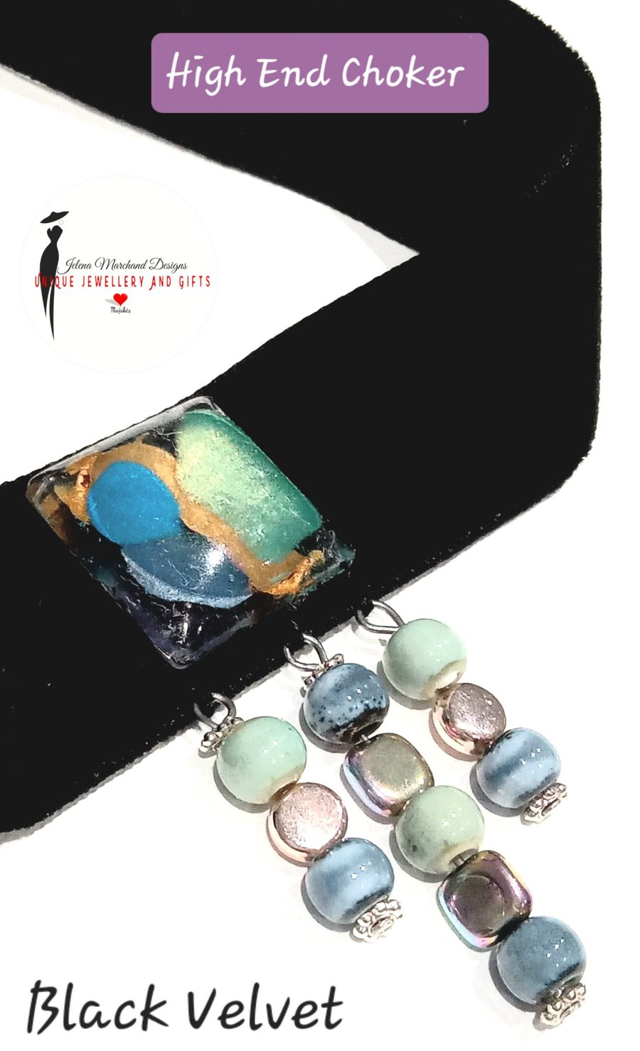 Velvet Choker, Necklace, Beaded, Unique,