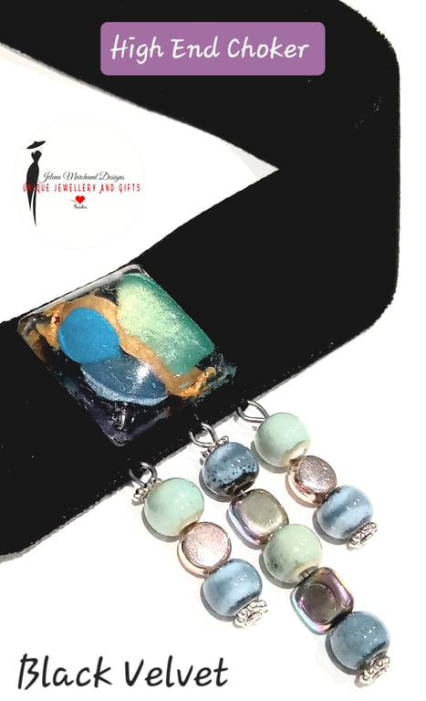 Velvet Choker, Necklace, Beaded, Unique,