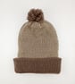 Adult Bobble Hat - Double Layered Knitted Bobble Hat In Caramel & Brown 