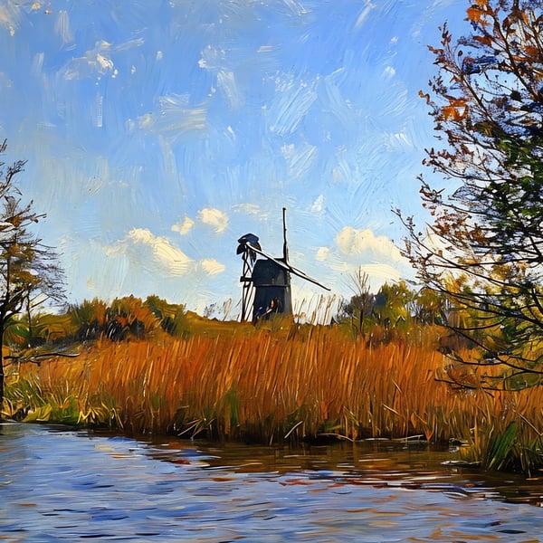 A4 Print Of Windmill on The Norfolk Broads Sunset