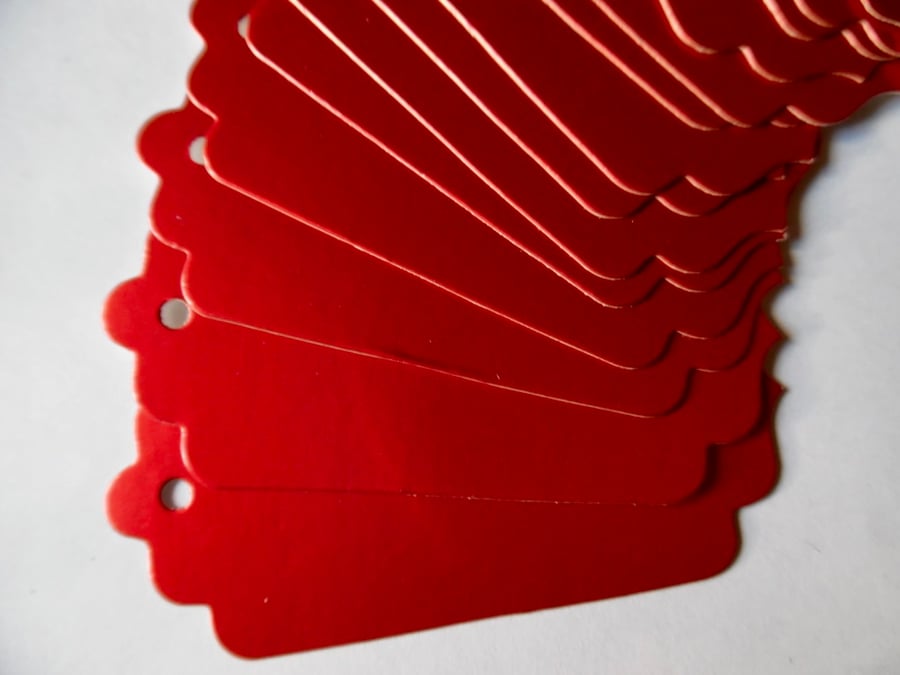 24 Scallop Fancy Shape  SATIN RED Gift tags  Weddings, Christmas  Labels  