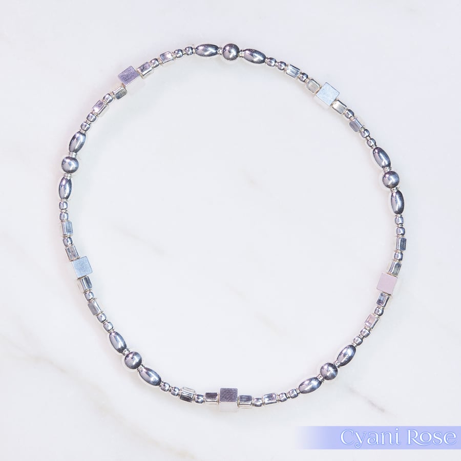 Dainty Sterling Silver multi bead stacking bracelet stretchy 