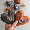 Handmade fabric Bat Halloween decorations, padded heart, hanging