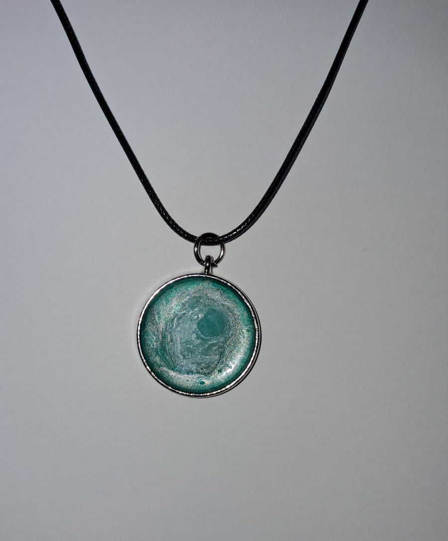 Handmade green pendant on black waxed cord