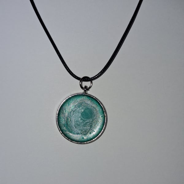 Handmade green pendant on black waxed cord