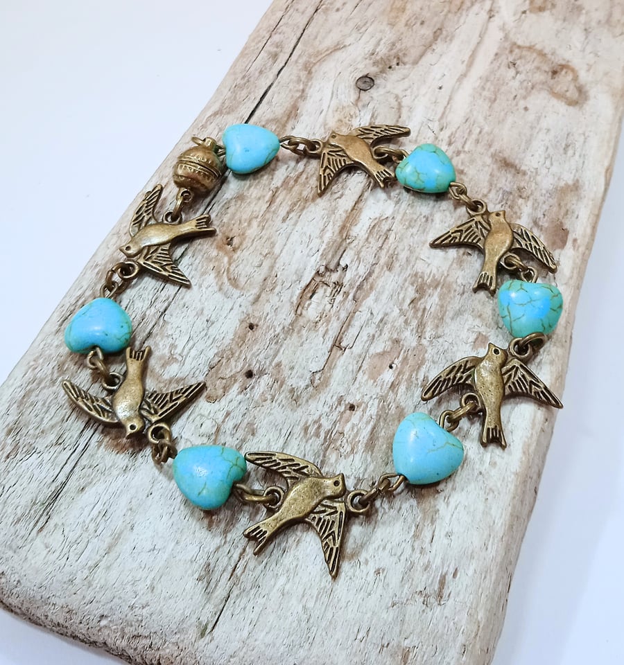 Howlite & Bronze Tone Magnetic Clasp Bracelet - UK Free Post