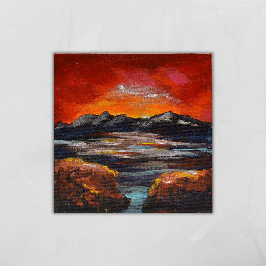 A Small Painting of a Summer Sunset. Scotland. Ready to Hang.