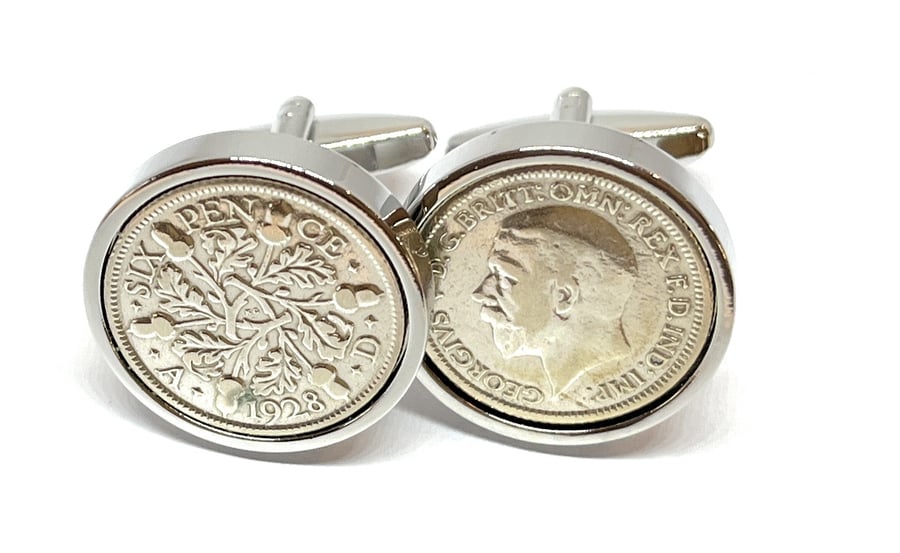 1928 Sixpence Cufflinks 96th birthday. Original sixpence coins Great gift sly