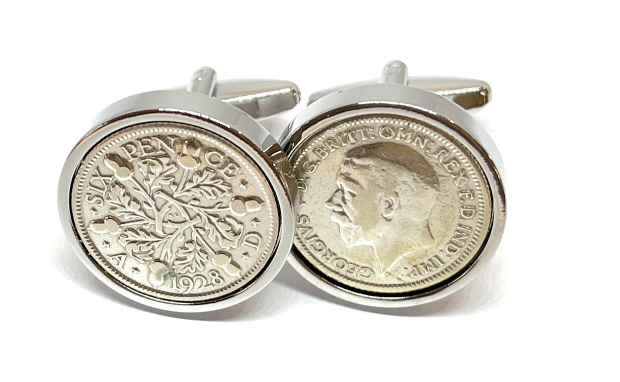 1928 Sixpence Cufflinks 98th birthday. Original sixpence coins Great gift slv