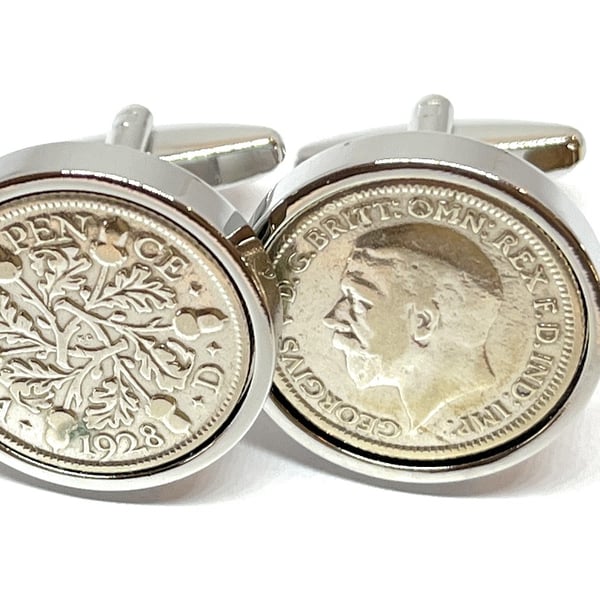 1928 Sixpence Cufflinks 98th birthday. Original sixpence coins Great gift slv