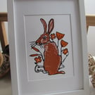 Original 'Hare in Briar' linoprint  home & living  home decor wall art gift