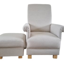 Laura Ashley Armchair & Footstool Austen Natural Fabric Adult Chair Pouffe 