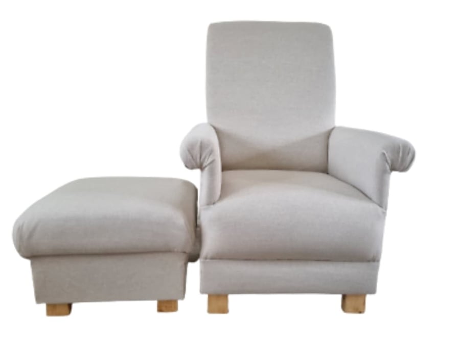 Laura Ashley Armchair & Footstool Austen Natural Fabric Adult Chair Pouffe 