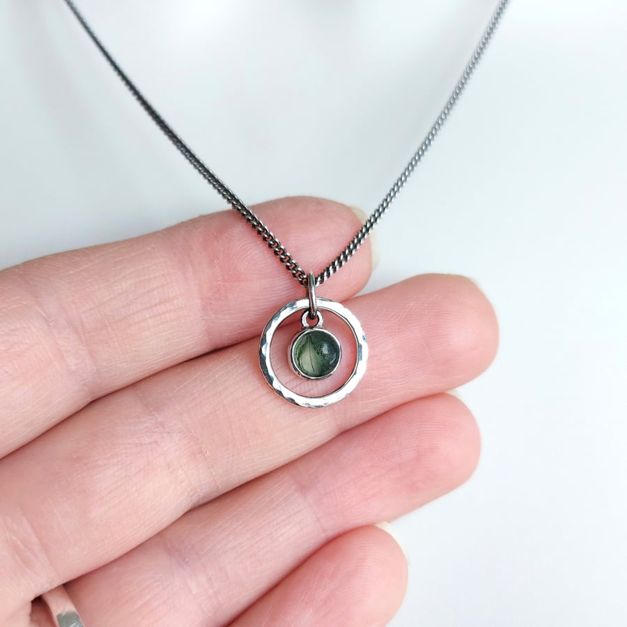 Tayside Moss Agate Personalised Handmade Scottish Hammered Ring Necklace