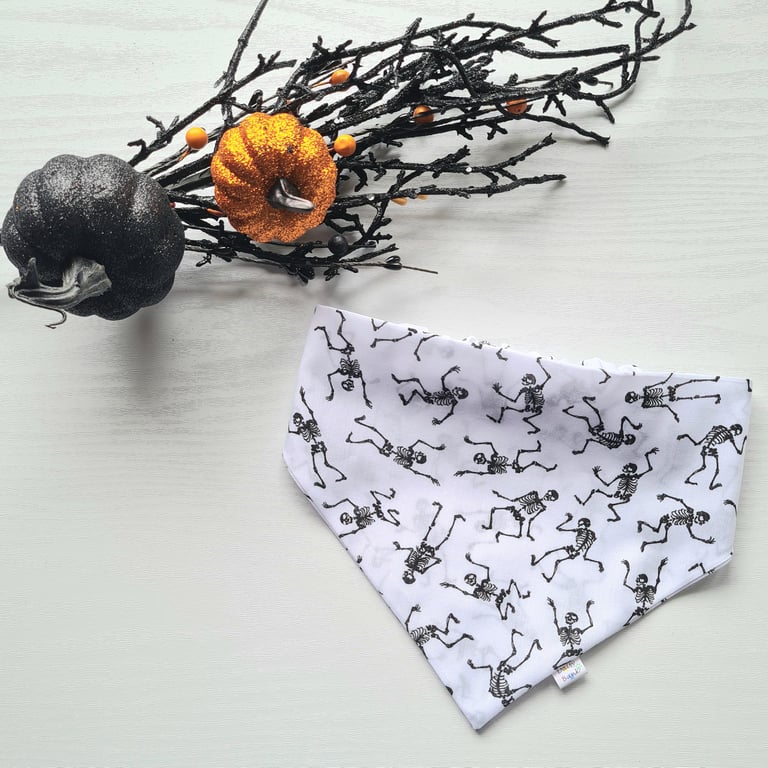 Halloween Dog Cat Bandana Skeletons, No-Tie Scrunchie Style, Easy Over the Head